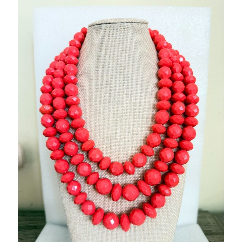 SUGARFIX by BaubleBar Coral Pink Chunky Faceted Bead Multi Strand Necklace